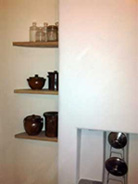 lime plastered kitchen with local ash shelves, Ulverston