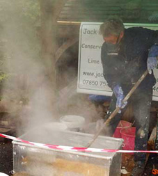 slaking lime at Yew Tree Barn demo