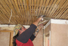 replastering a lath ceiling in lime