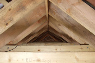 cut and pitched common rafter roof in Douglas Fir