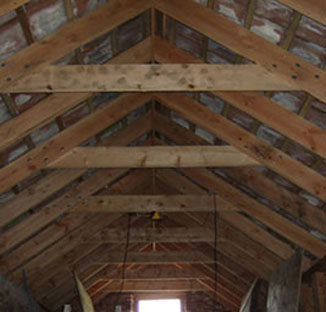 cut and pitched roof in Douglas Fir